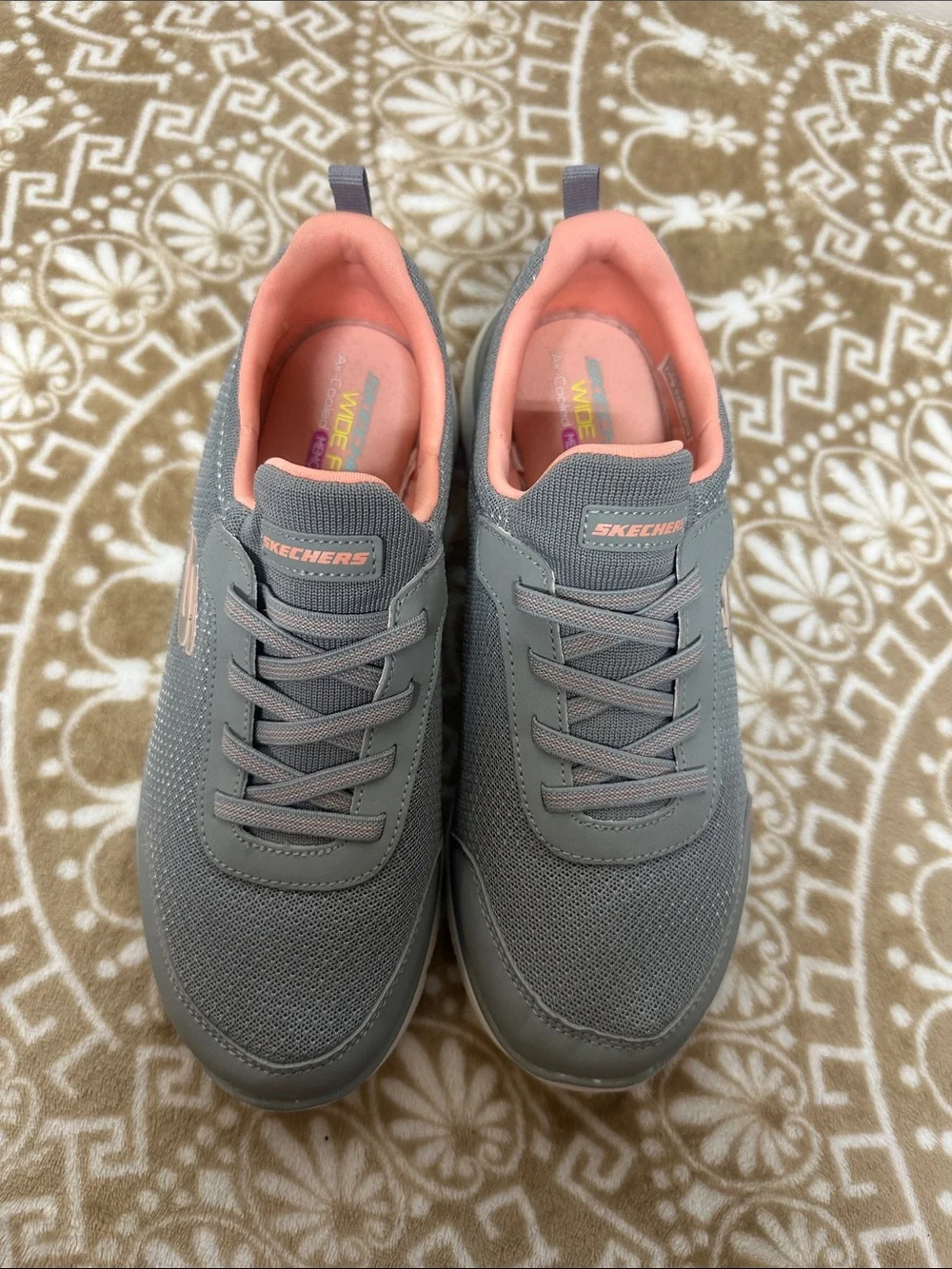 Skechers Gray with Coral Lined Slip-On Lace Sneakers